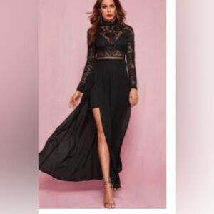 SHEIN Black Lace Long Sleeve Dress